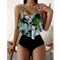 LolaBeach - Tankini con volantes e impresión de hojas