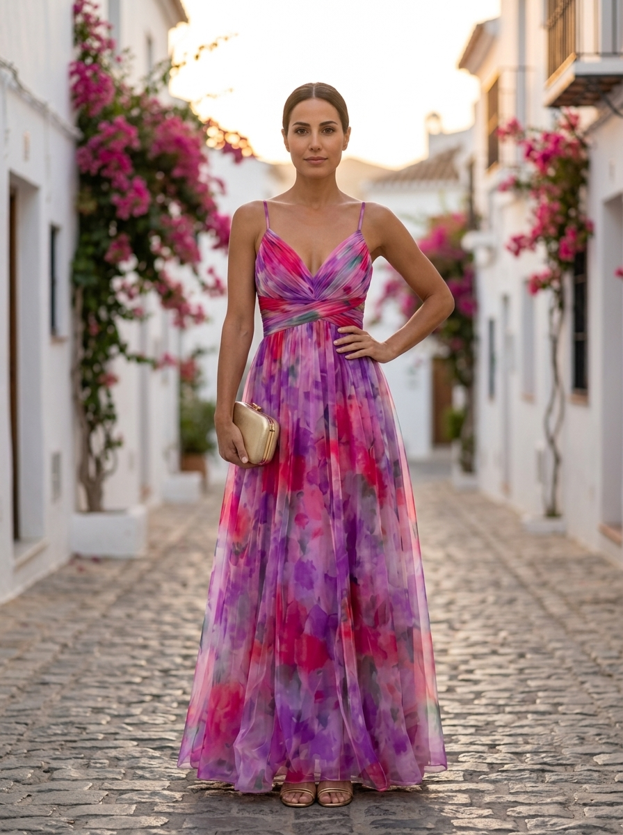 Giselle, vestido maxi de tul floral rosa