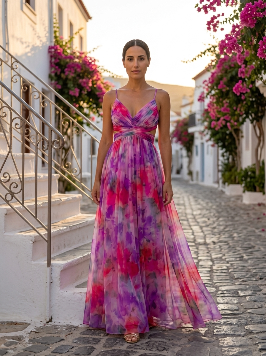 Giselle, vestido maxi de tul floral rosa