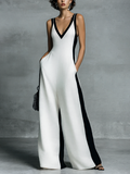 Salopette Mujer en Algodón y Lino Negro y Blanco con Tirantes Finos