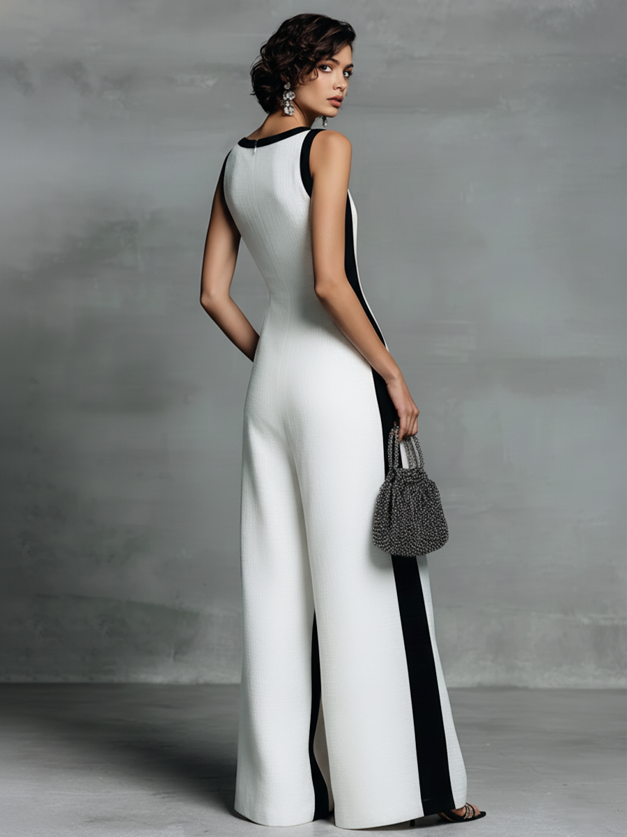 Salopette Mujer en Algodón y Lino Negro y Blanco con Tirantes Finos