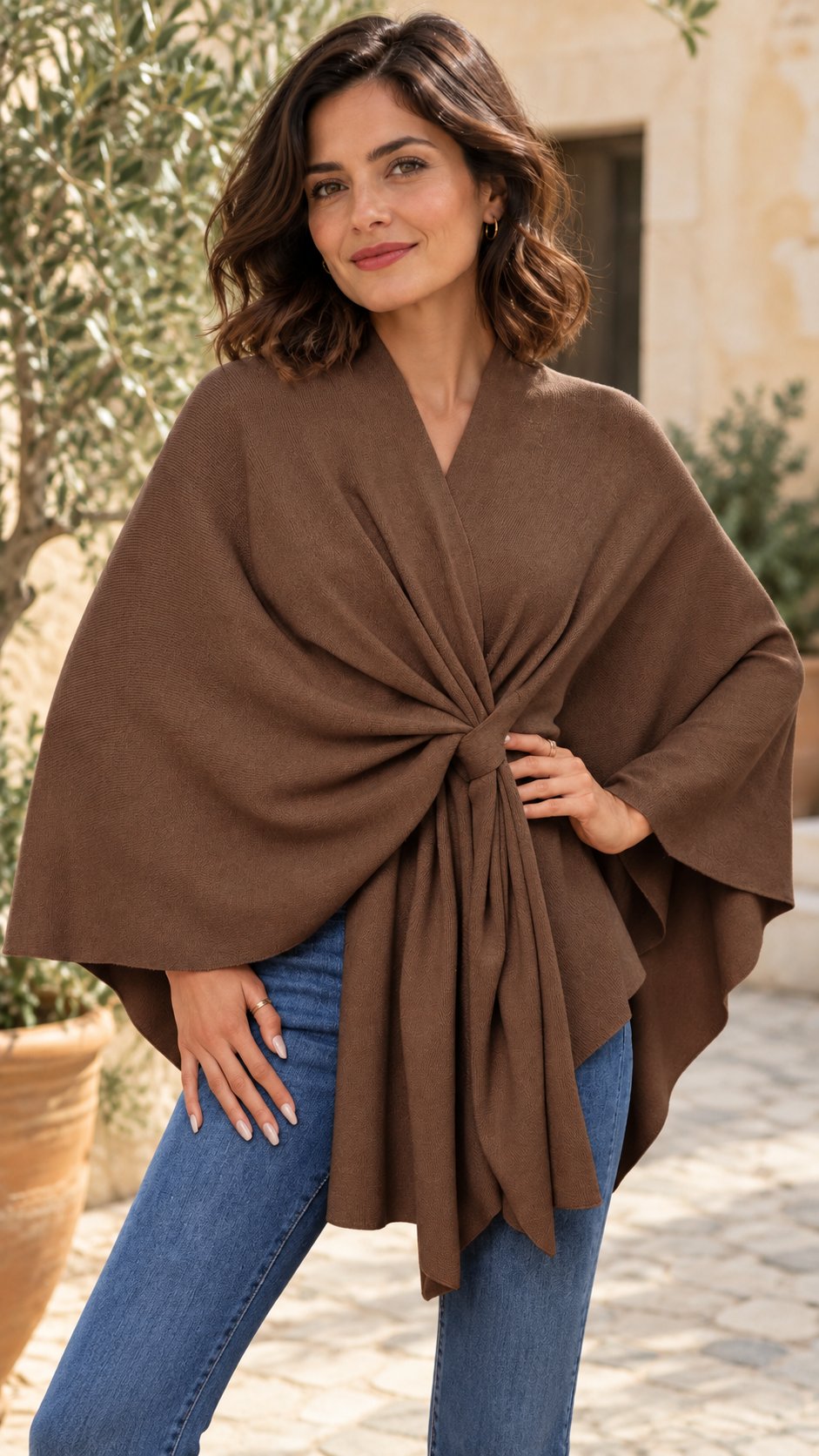 Maegan | Elegante chal tipo poncho con suave apertura frontal