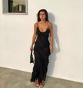 Vestido Maxi – Fluido, Tirantes Finos y Volantes