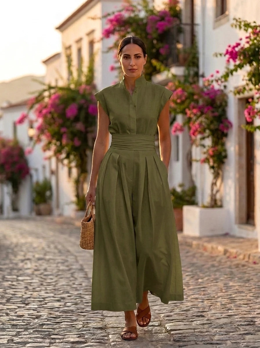 Vestido Midi Plisado Clara en verde