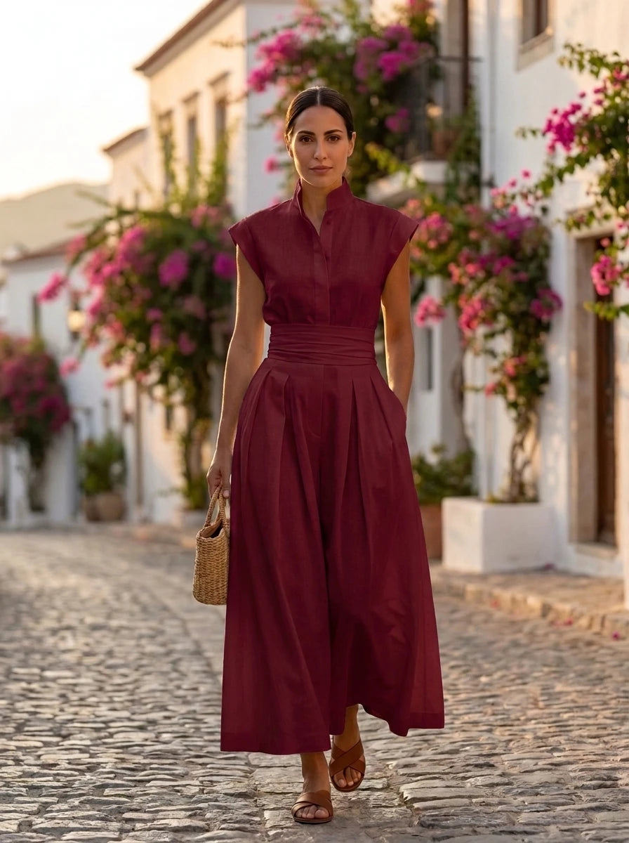 Vestido Midi Plisado Clara en burdeos