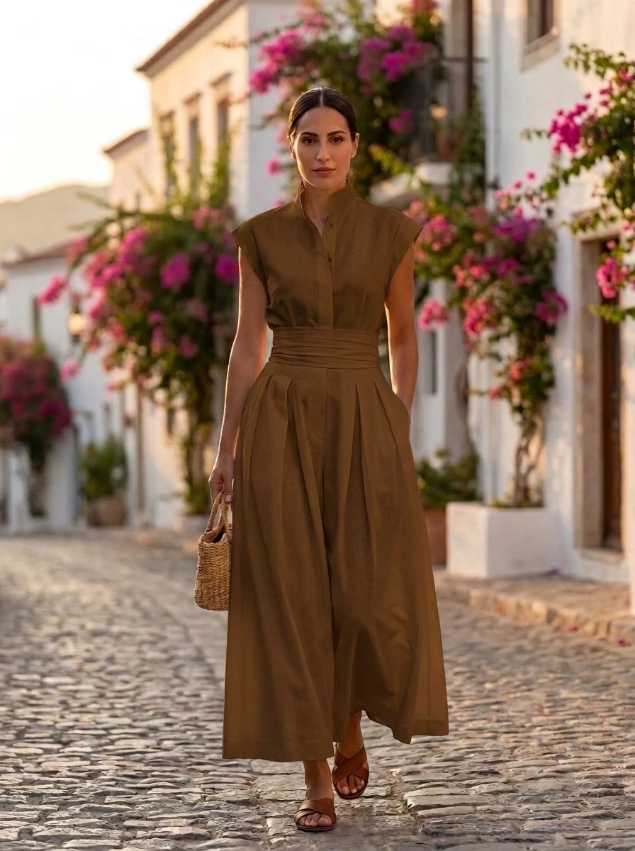Vestido Midi Plisado Clara en marrón oscuro