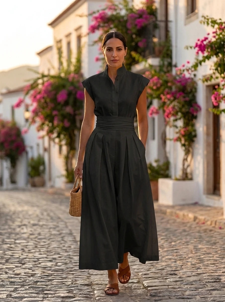 Vestido Midi Plisado Clara en negro