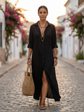 Verónica, vestido camisero maxi negro con botones