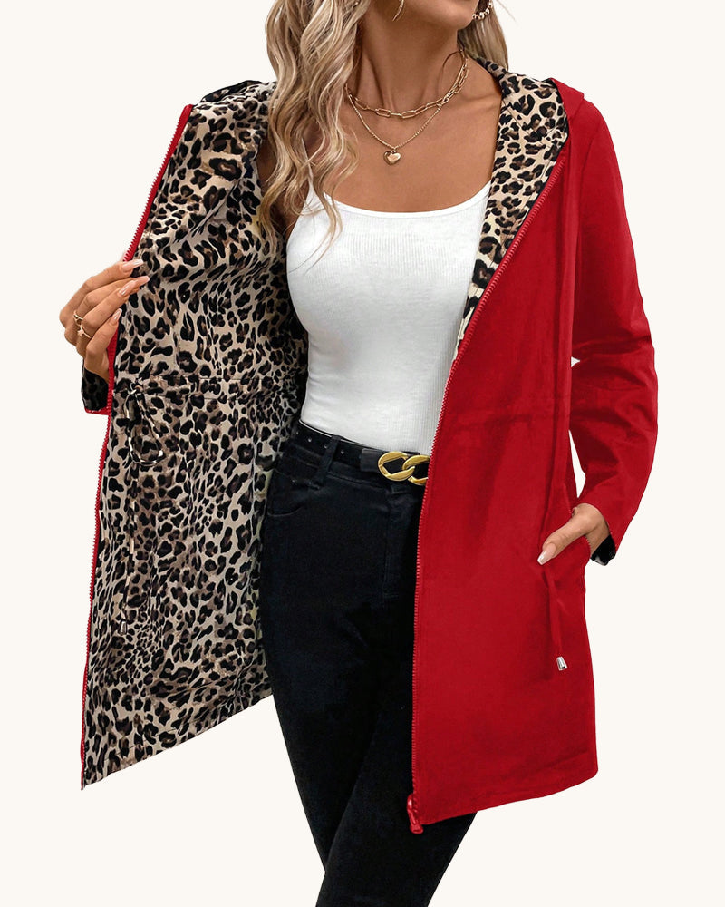 Abrigo reversible con capucha – leopardo y liso