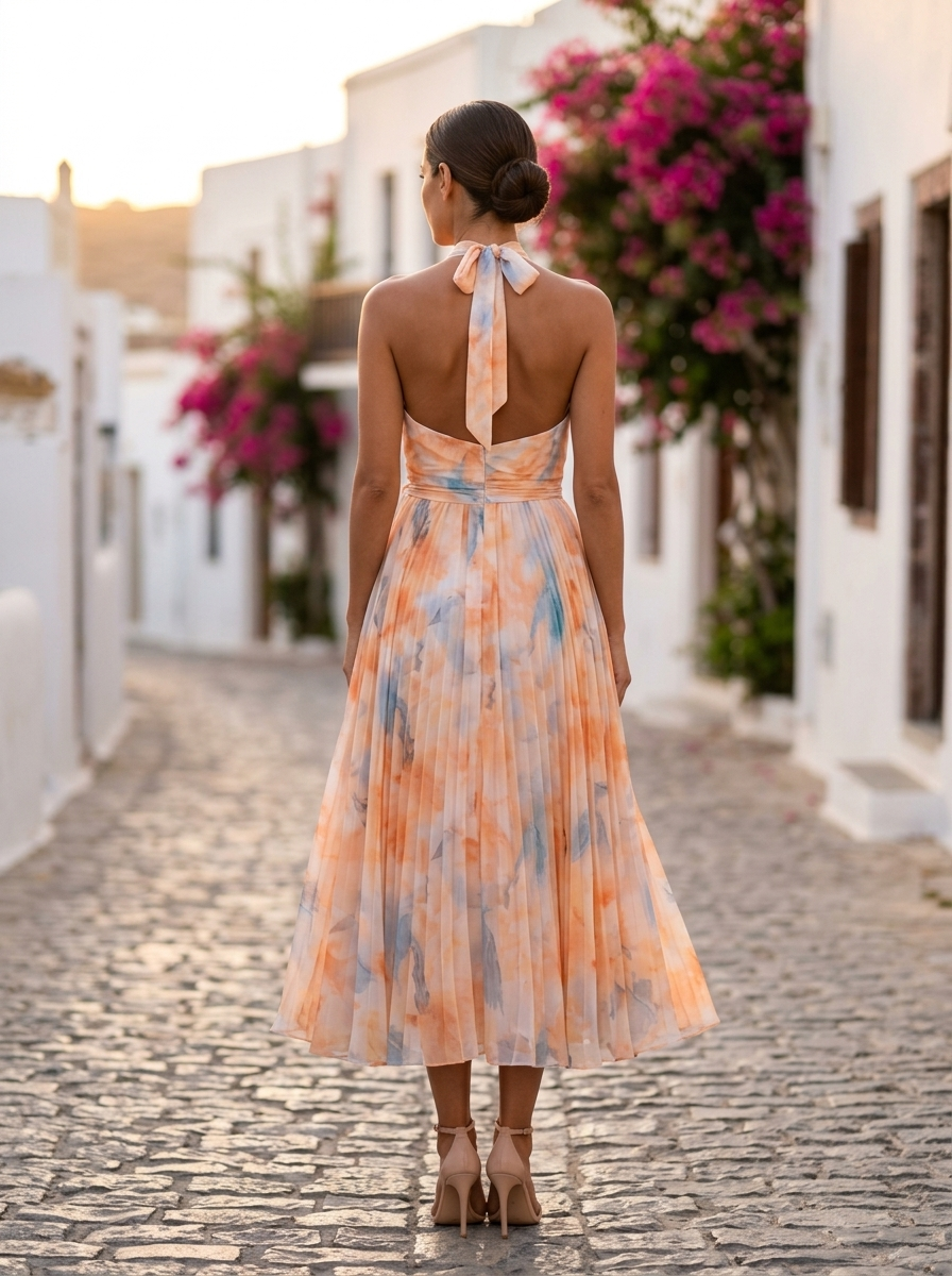 Aurora, vestido halter, vista de espalda