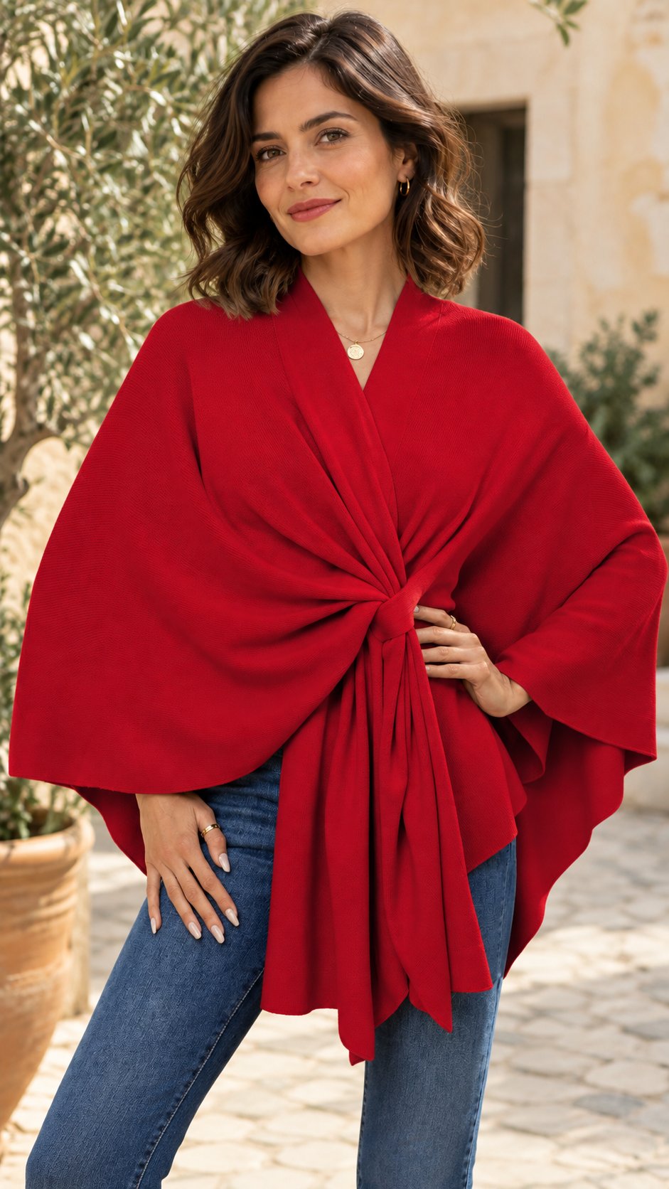 Maegan | Elegante chal tipo poncho con suave apertura frontal