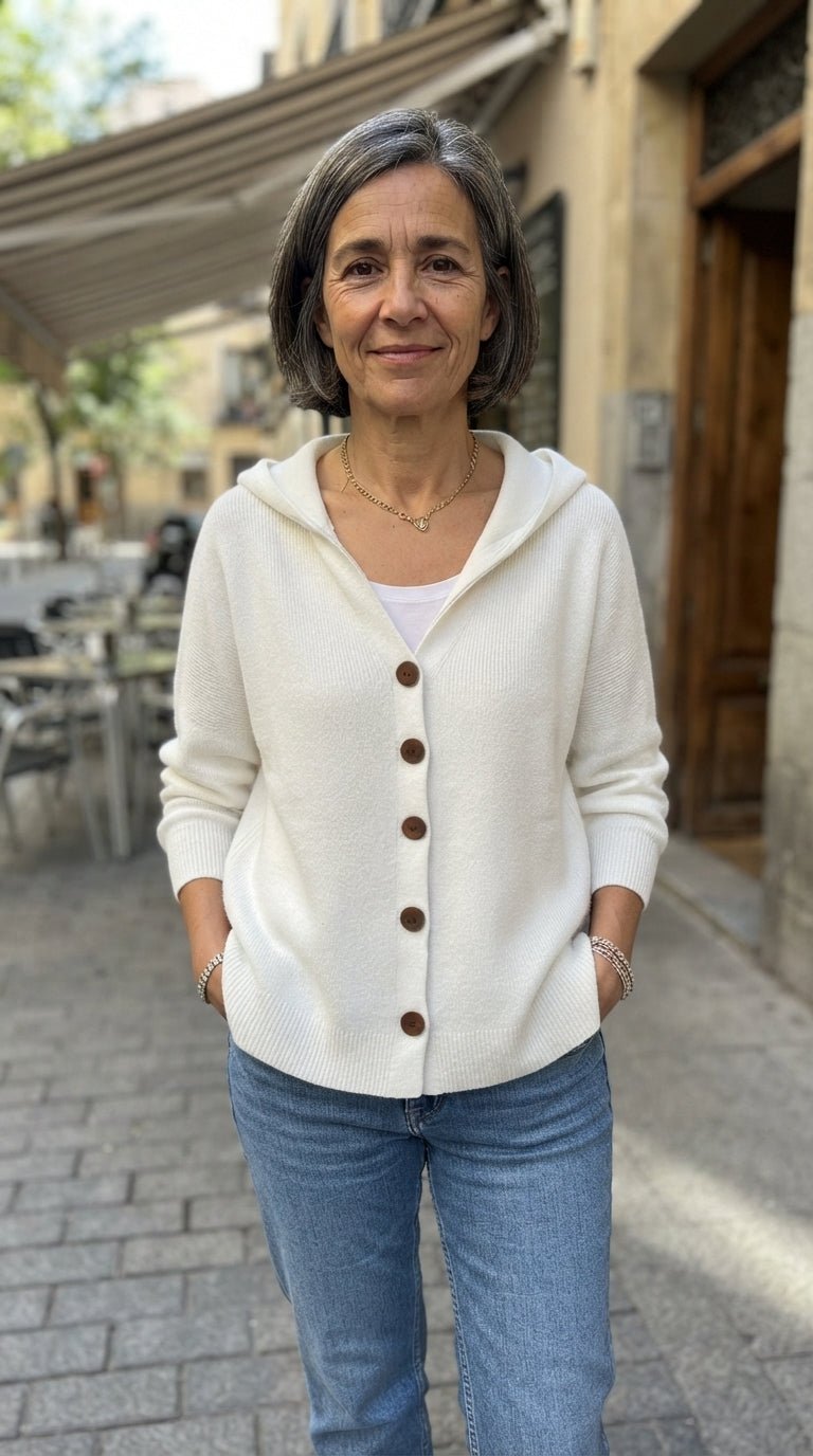 Carlota | Chaqueta de Punto Evasé con Capucha - Cendalia