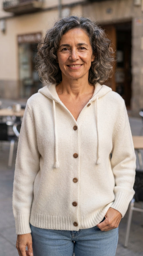 Adriana | Chaqueta de Punto con Capucha y Cordón - Blanco