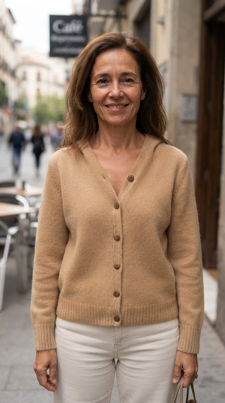 Adriana | Chaqueta de Punto con Capucha y Cordón - Caqui