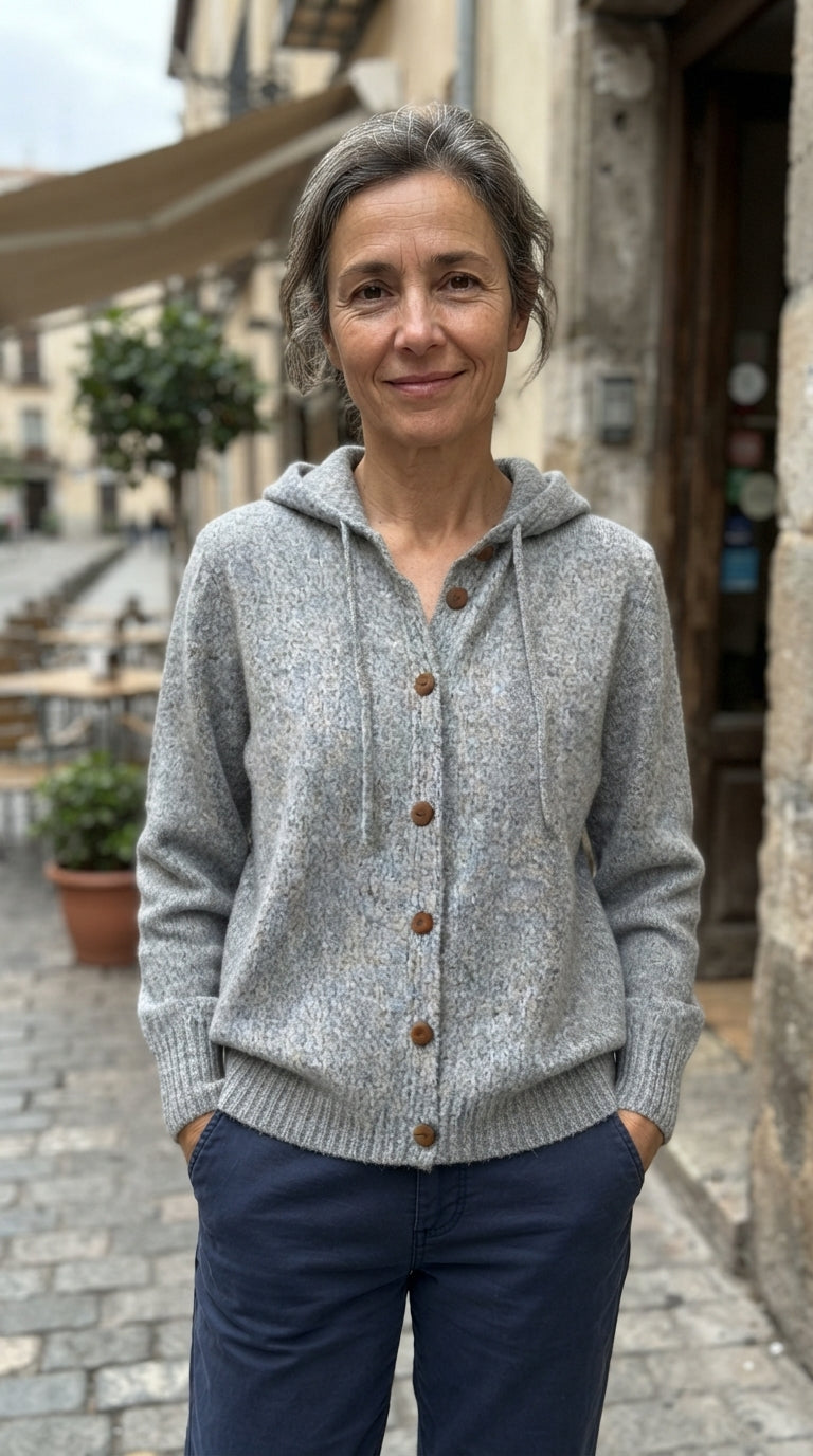 Adriana | Chaqueta de Punto con Capucha y Cordón - Gris