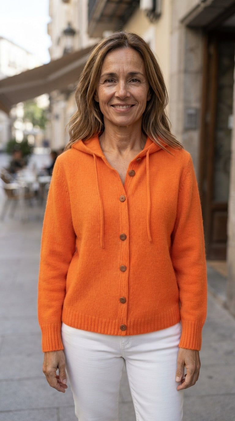 Adriana | Chaqueta de Punto con Capucha y Cordón - Naranja