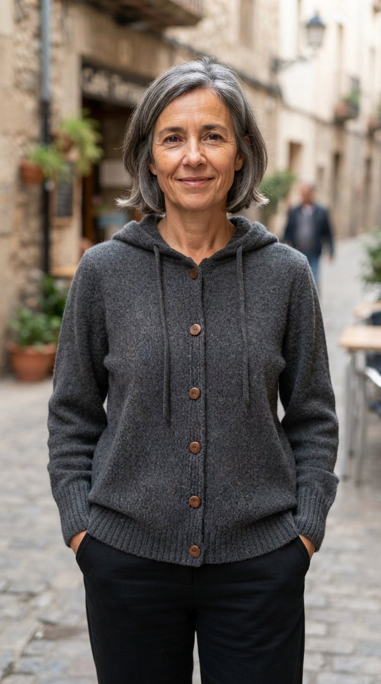 Adriana | Chaqueta de Punto con Capucha y Cordón - Negro
