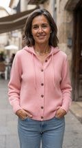 Adriana | Chaqueta de Punto con Capucha y Cordón - Rosa
