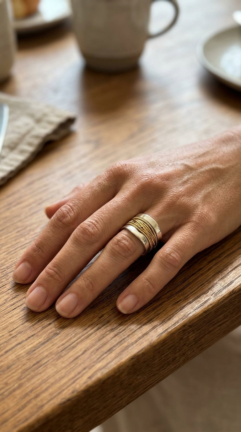 Anillo en plata con hilo dorado
