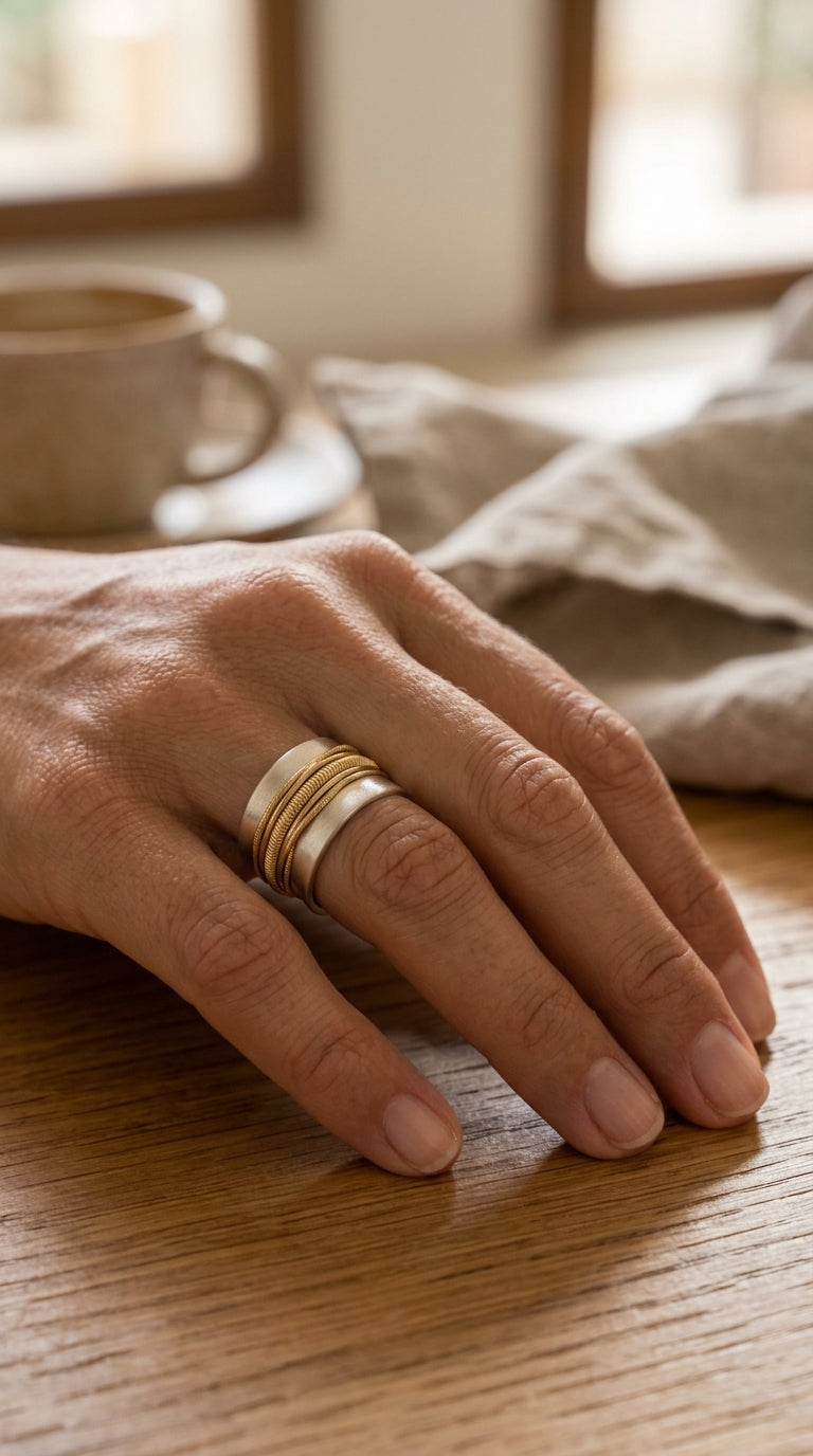 Anillo en plata con hilo dorado