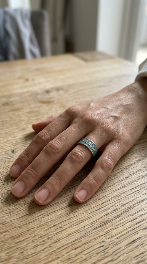 Anillo Ondas Turquesa en Plata