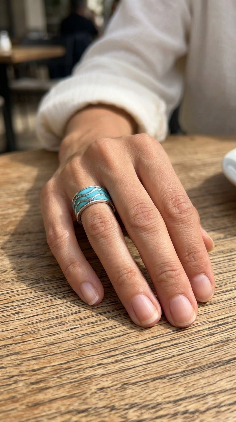Anillo Ondas Turquesa en Plata