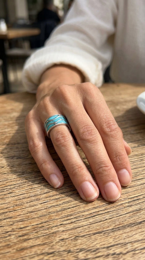 Anillo Ondas Turquesa en Plata