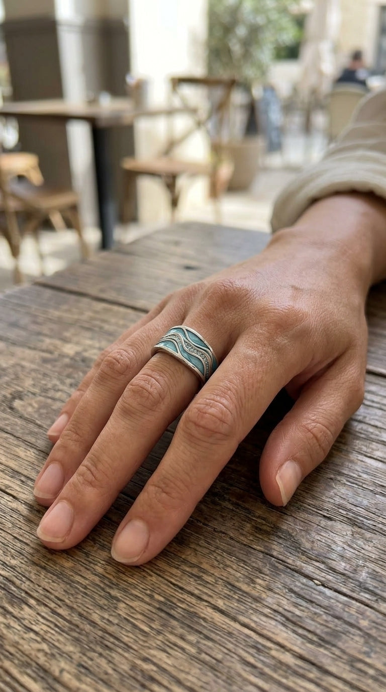 Anillo Ondas Turquesa en Plata