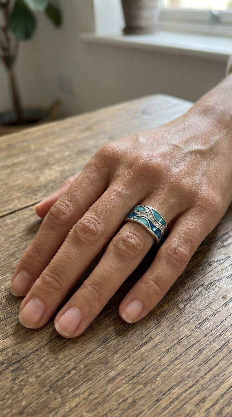Anillo Ondas Turquesa en Plata