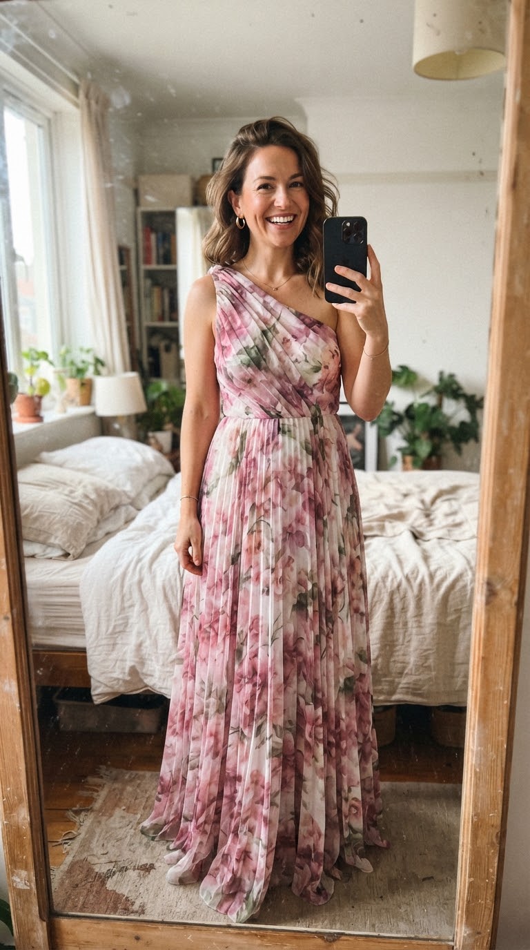 Clienta con el vestido Aurora floral