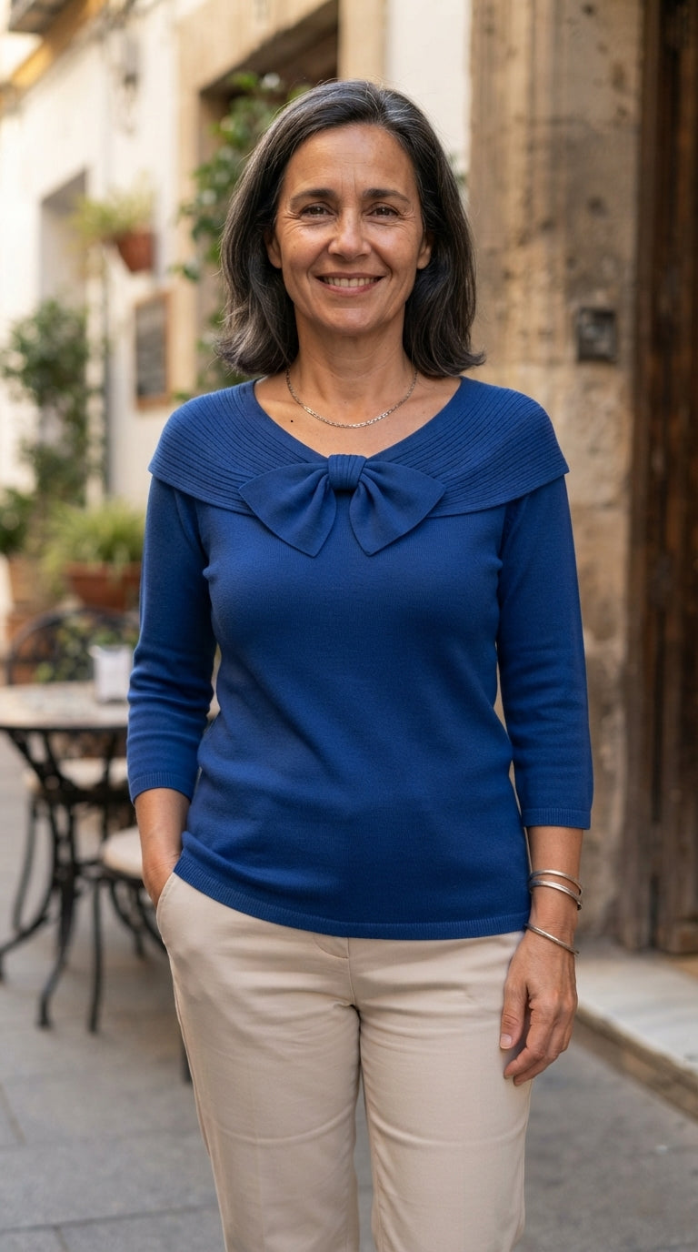 Blanca | Jersey de Canalé con Lazo - Azul oscuro