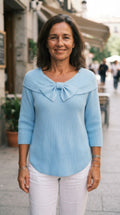 Blanca | Jersey de Canalé con Lazo - Azul