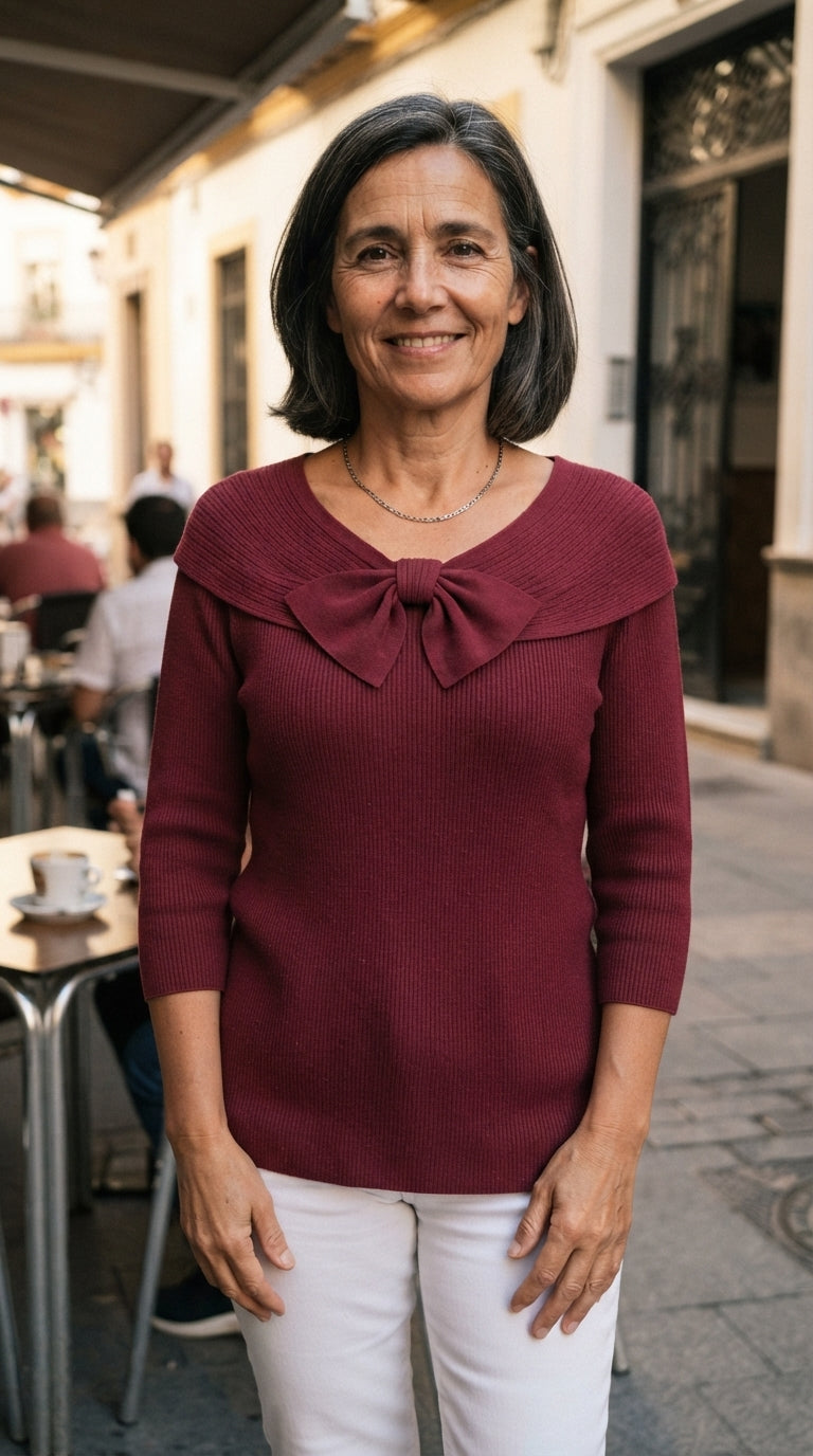 Blanca | Jersey de Canalé con Lazo - Rojo