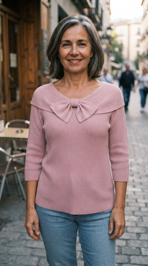 Blanca | Jersey de Canalé con Lazo - Rosa