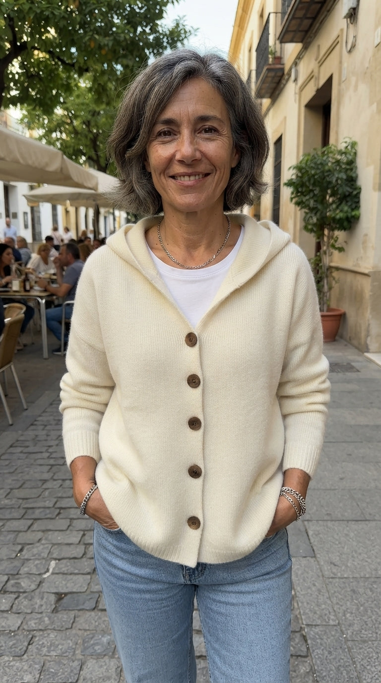 Carlota | Chaqueta de Punto Evasé con Capucha - Beige