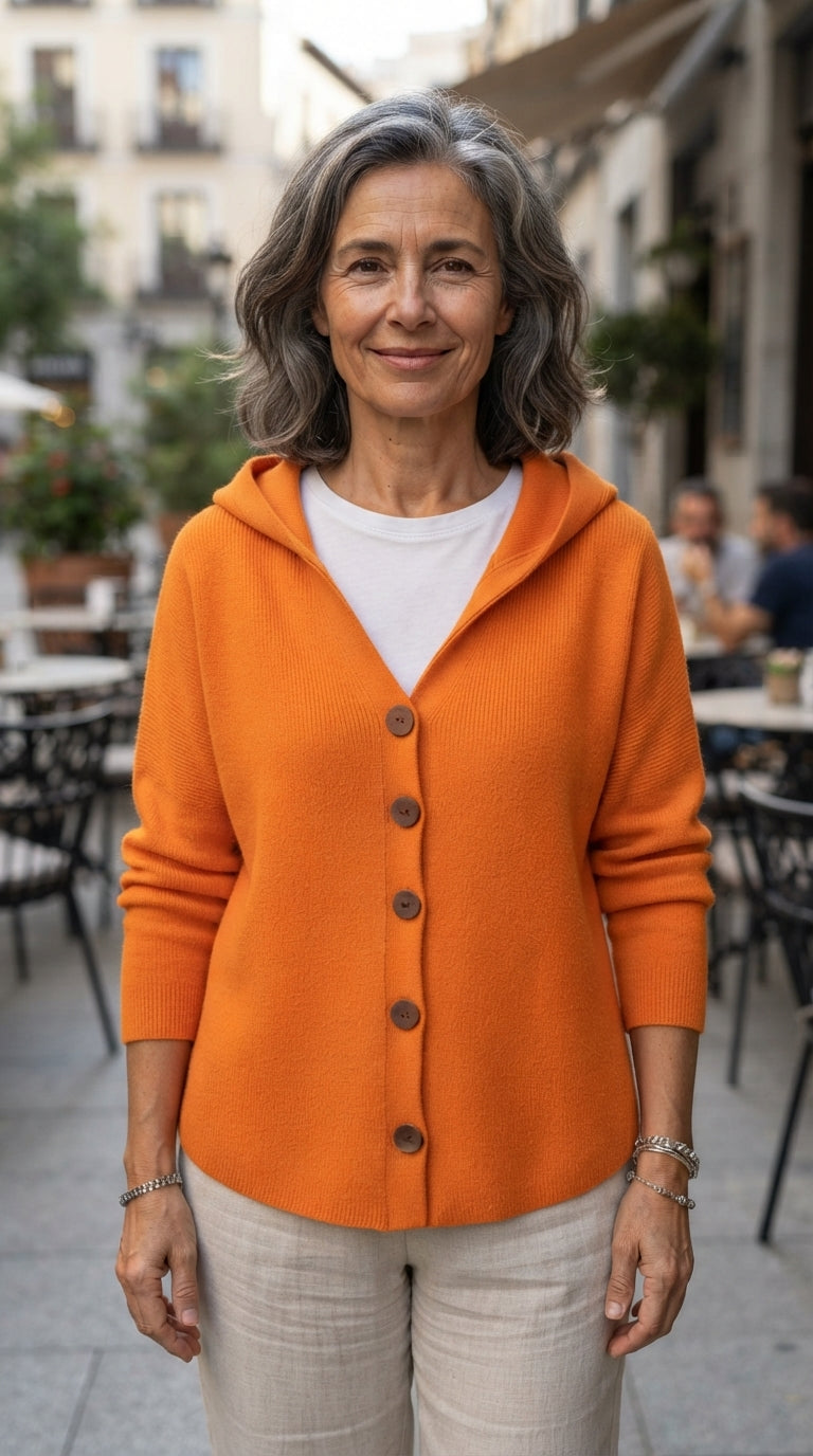 Carlota | Chaqueta de Punto Evasé con Capucha - Naranja