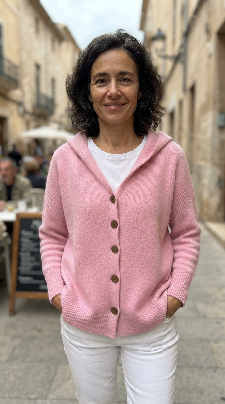 Carlota | Chaqueta de Punto Evasé con Capucha - Rosa