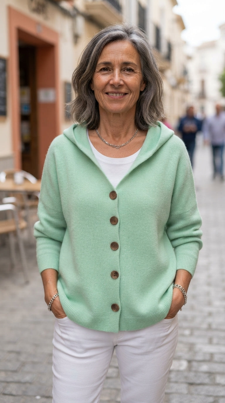 Carlota | Chaqueta de Punto Evasé con Capucha - Verde