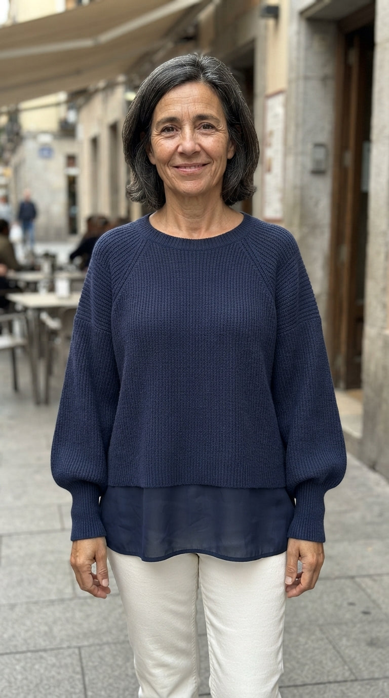 Celia | Jersey Efecto Dos Piezas - Azul marino