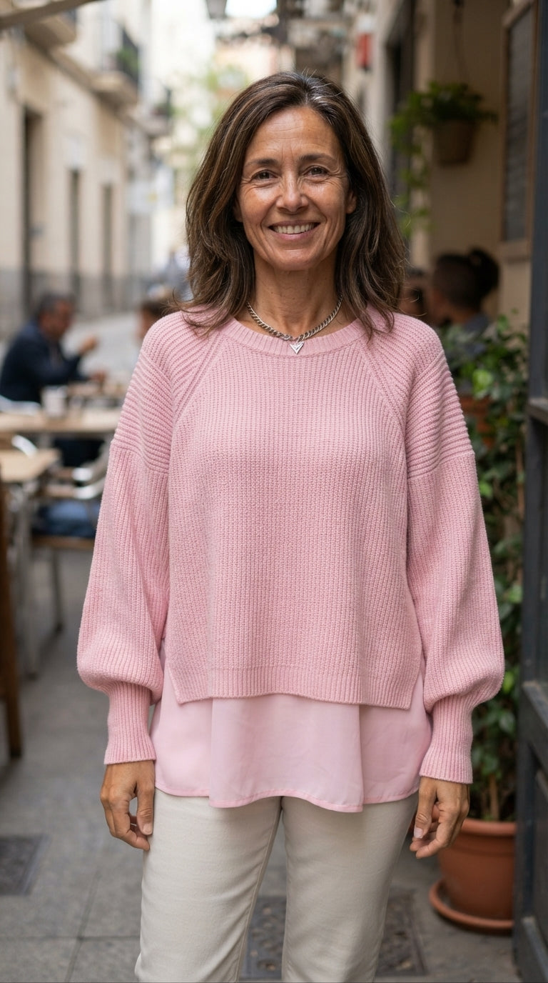 Celia | Jersey Efecto Dos Piezas - Rosa