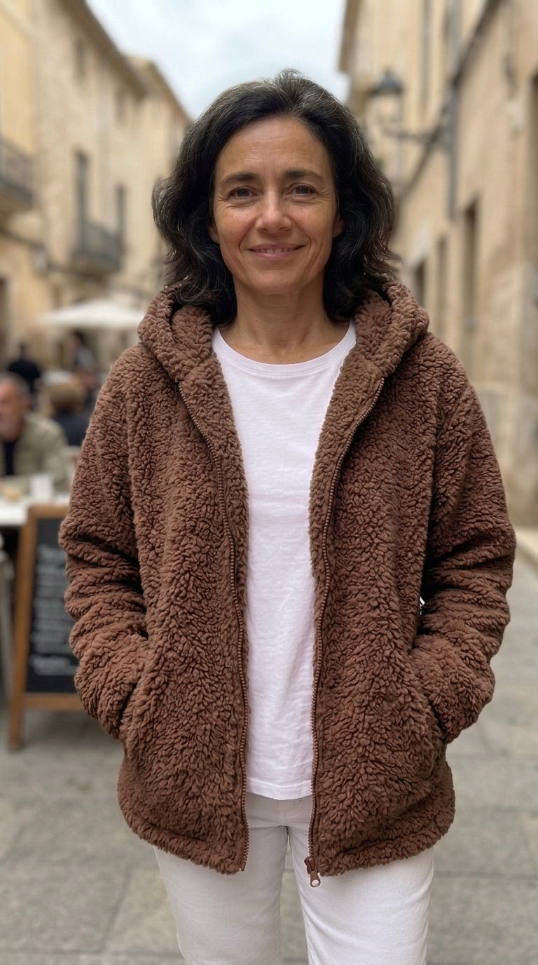 Chaqueta polar con capucha Café