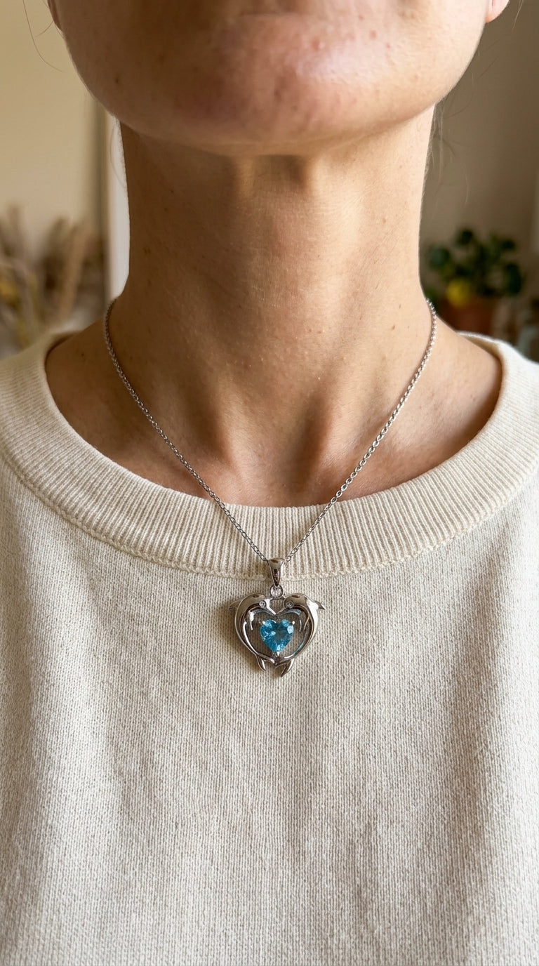 Collar atemporal en plata con doble delfín y ópalo
