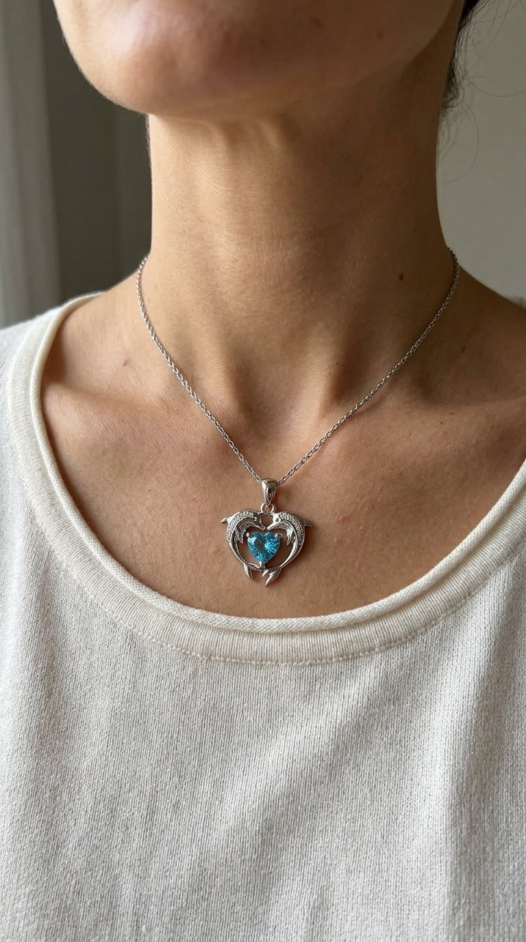 Collar atemporal en plata con doble delfín y ópalo