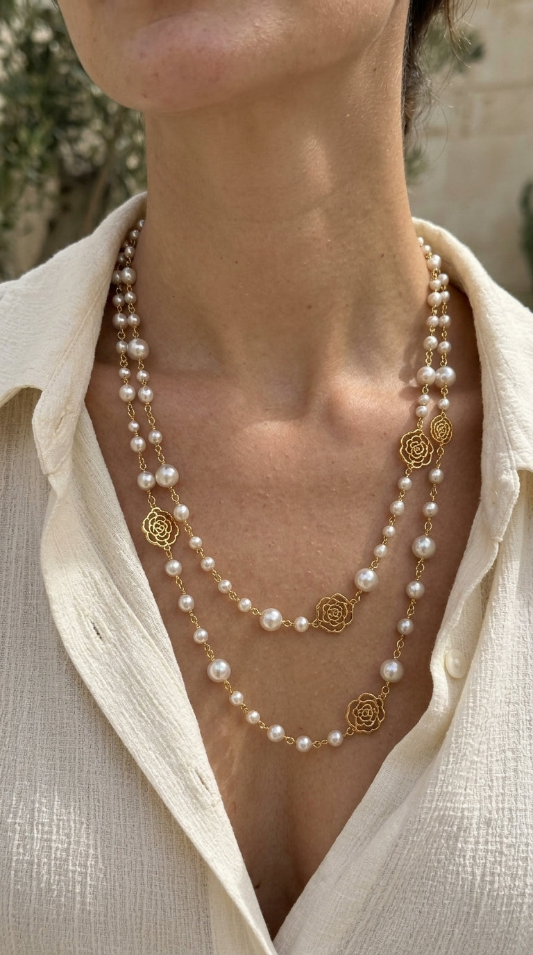 Collar elegante en oro con perlas