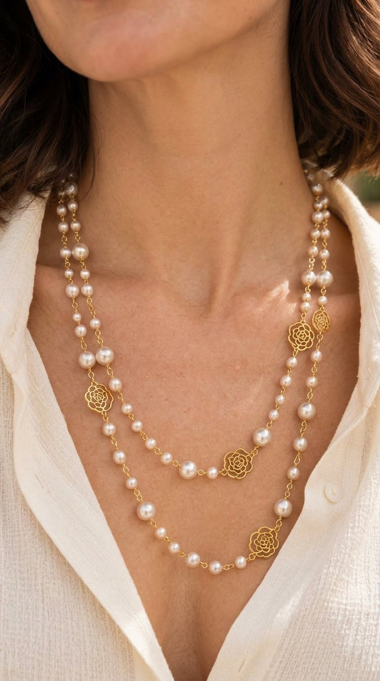 Collar elegante en oro con perlas