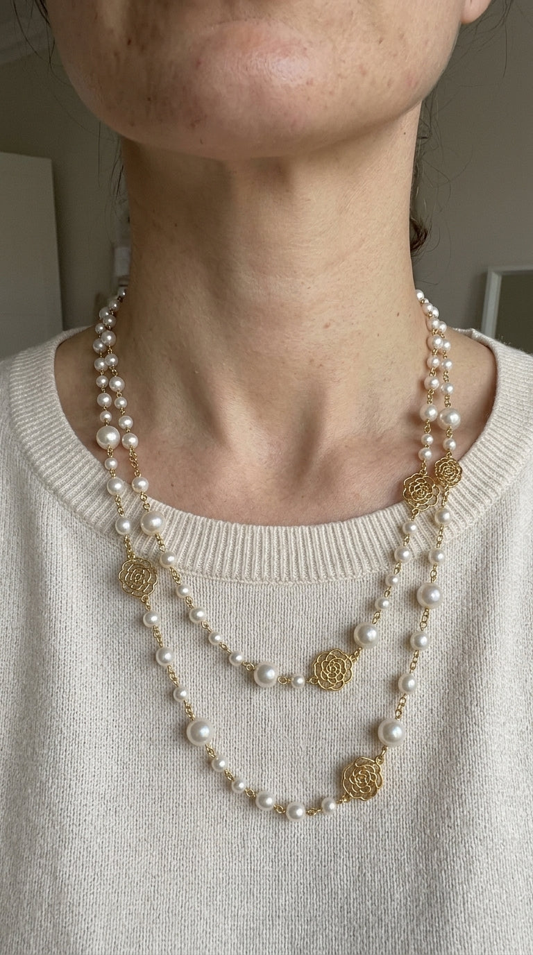 Collar elegante en oro con perlas
