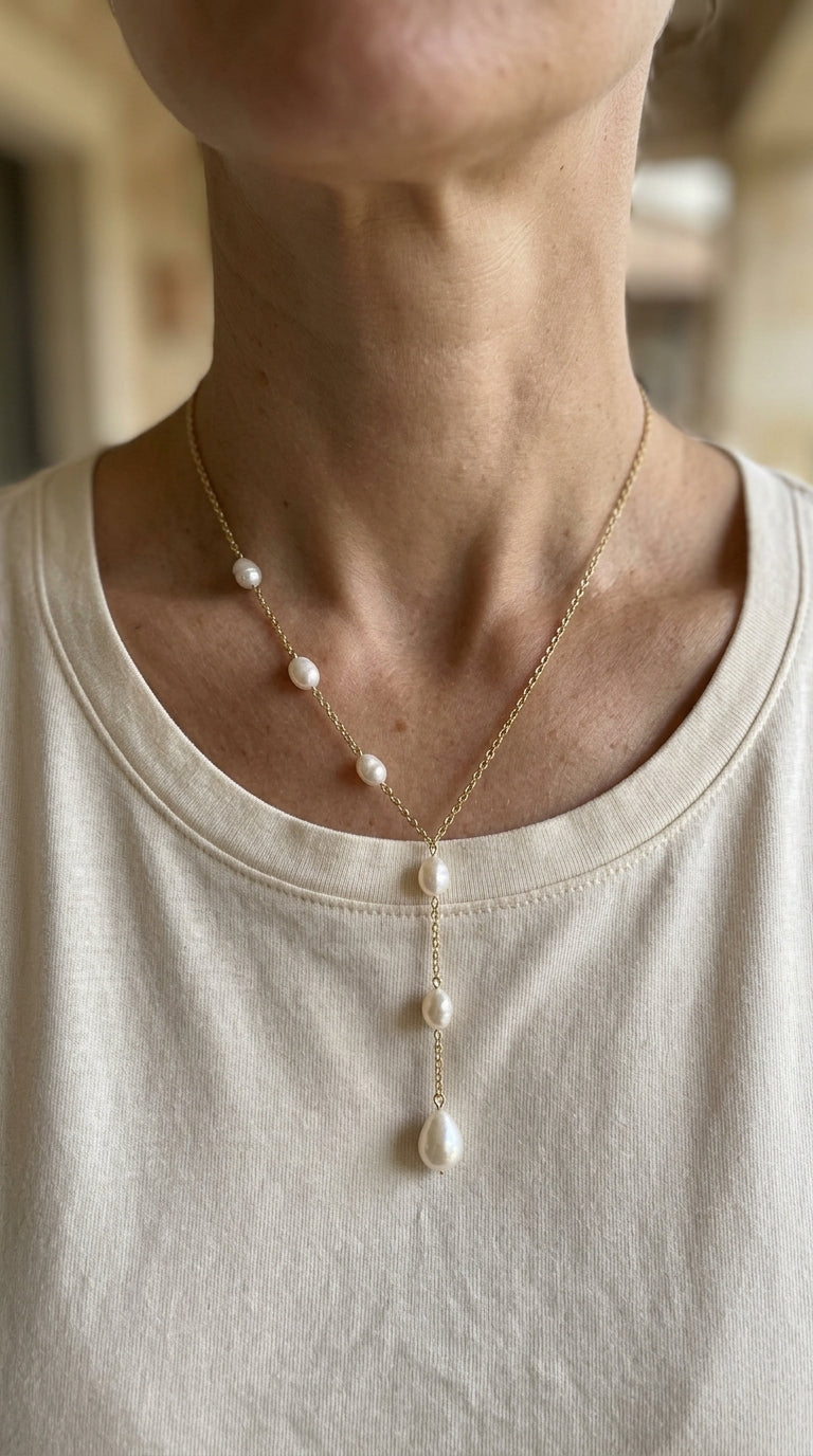 Collar vintage elegante con colgante y perlas