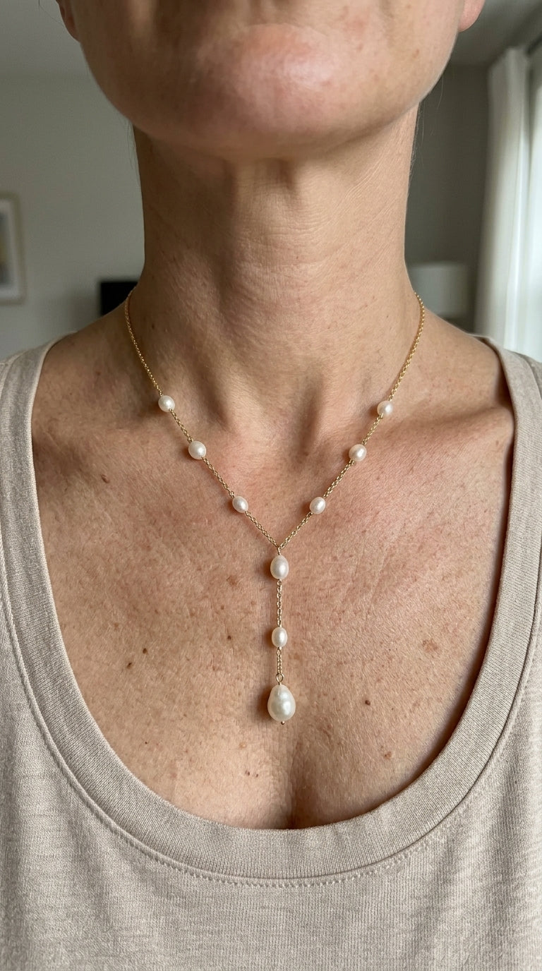 Collar vintage elegante con colgante y perlas