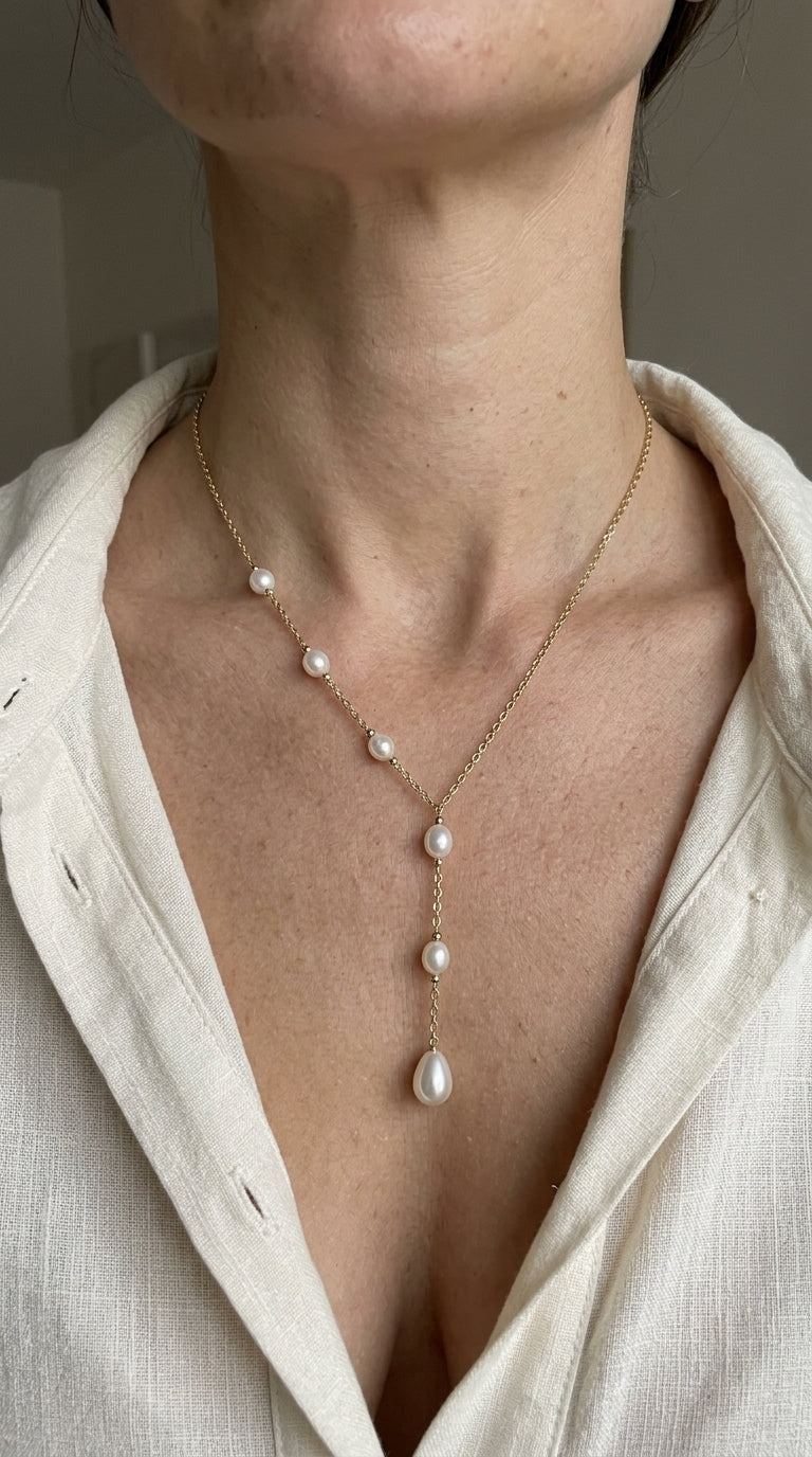 Collar vintage elegante con colgante y perlas