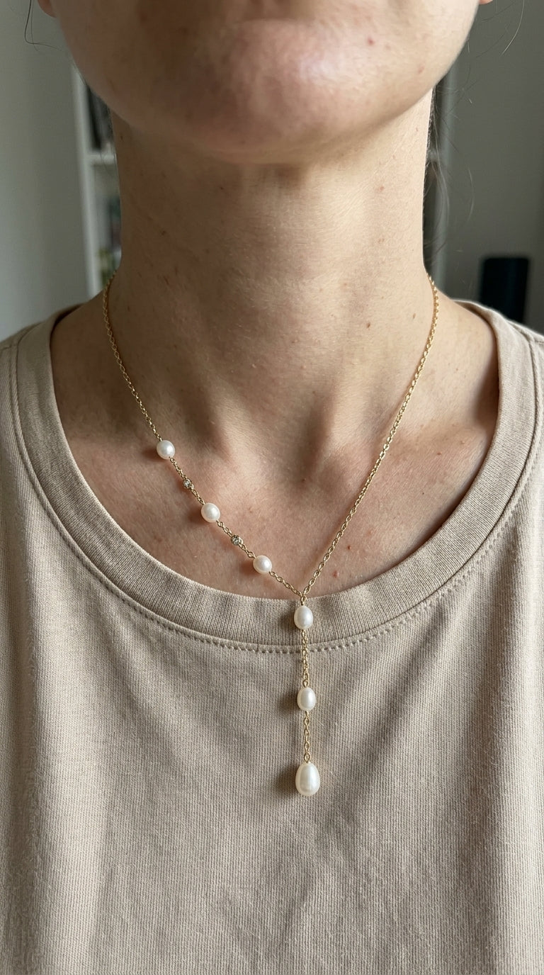 Collar vintage elegante con colgante y perlas